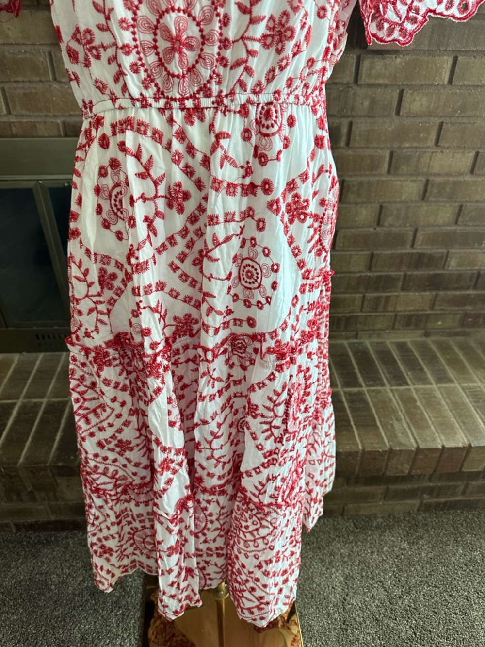 NWT Hayden LA Boho Embroidered Eyelet Lace Midi Red White Scallop Sleeve 1XL - Picture 5 of 11